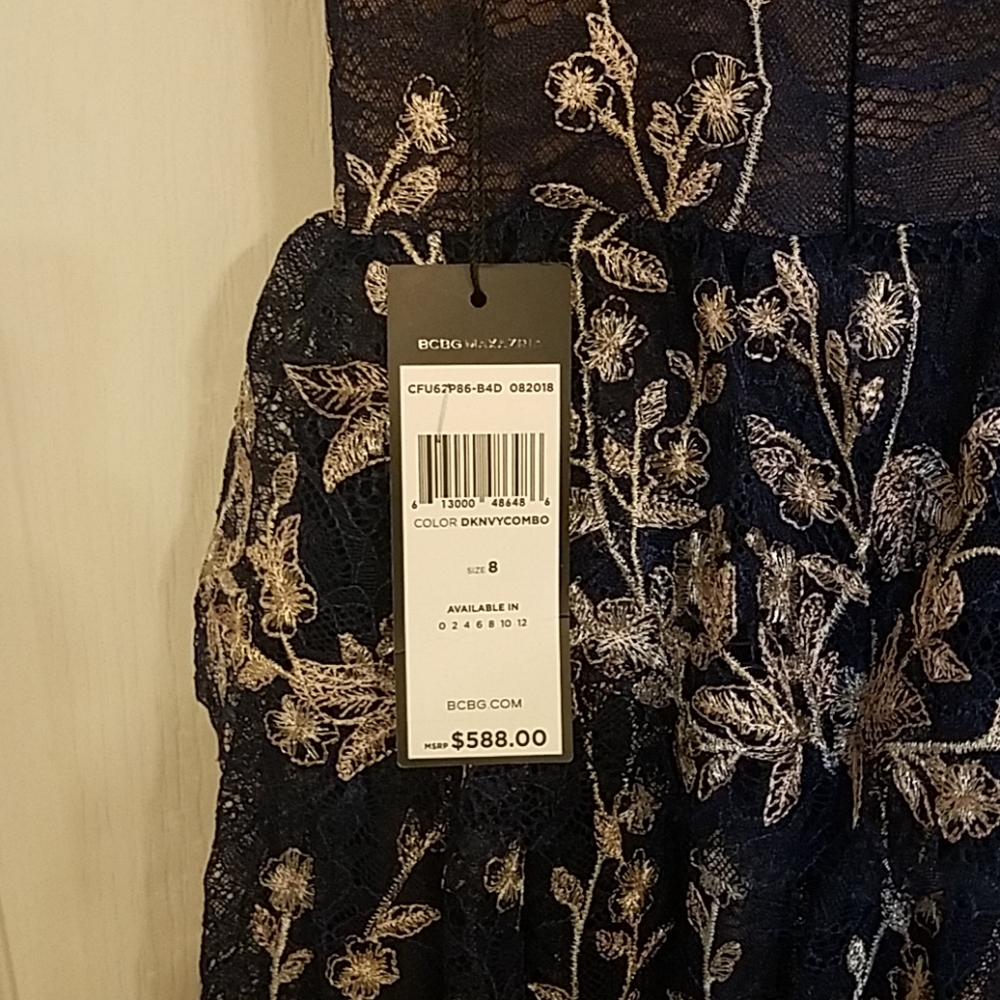 NEW BCBGMAXAZRIA TIERED EMBROIDERED MAXI PROM DRESS - Picture 7 of 13